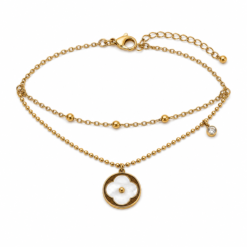 Mother-of-Pearl Flower gold plated bracelet on white background