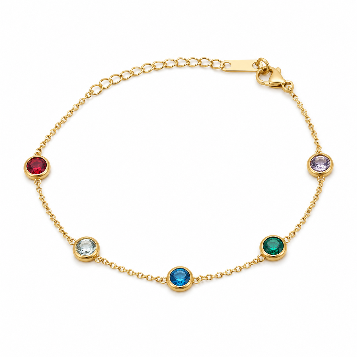 Multicolor Crystal Station gold plated bracelet on white background