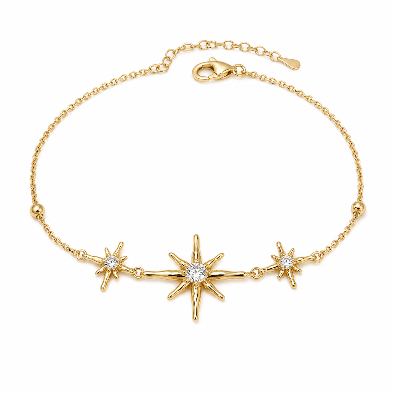North Star gold plated bracelet on white background