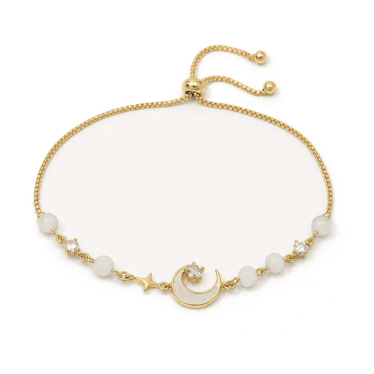 Pearl Crescent Moon gold plated bracelet on white background