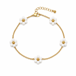 Pearl Flower gold plated bracelet on white background