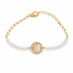 Pearl Halo gold plated bracelet on white background