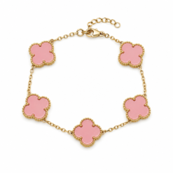 Pink Clover large gold plated bracelet on white background