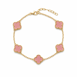 Pink Clover small gold plated bracelet on white background