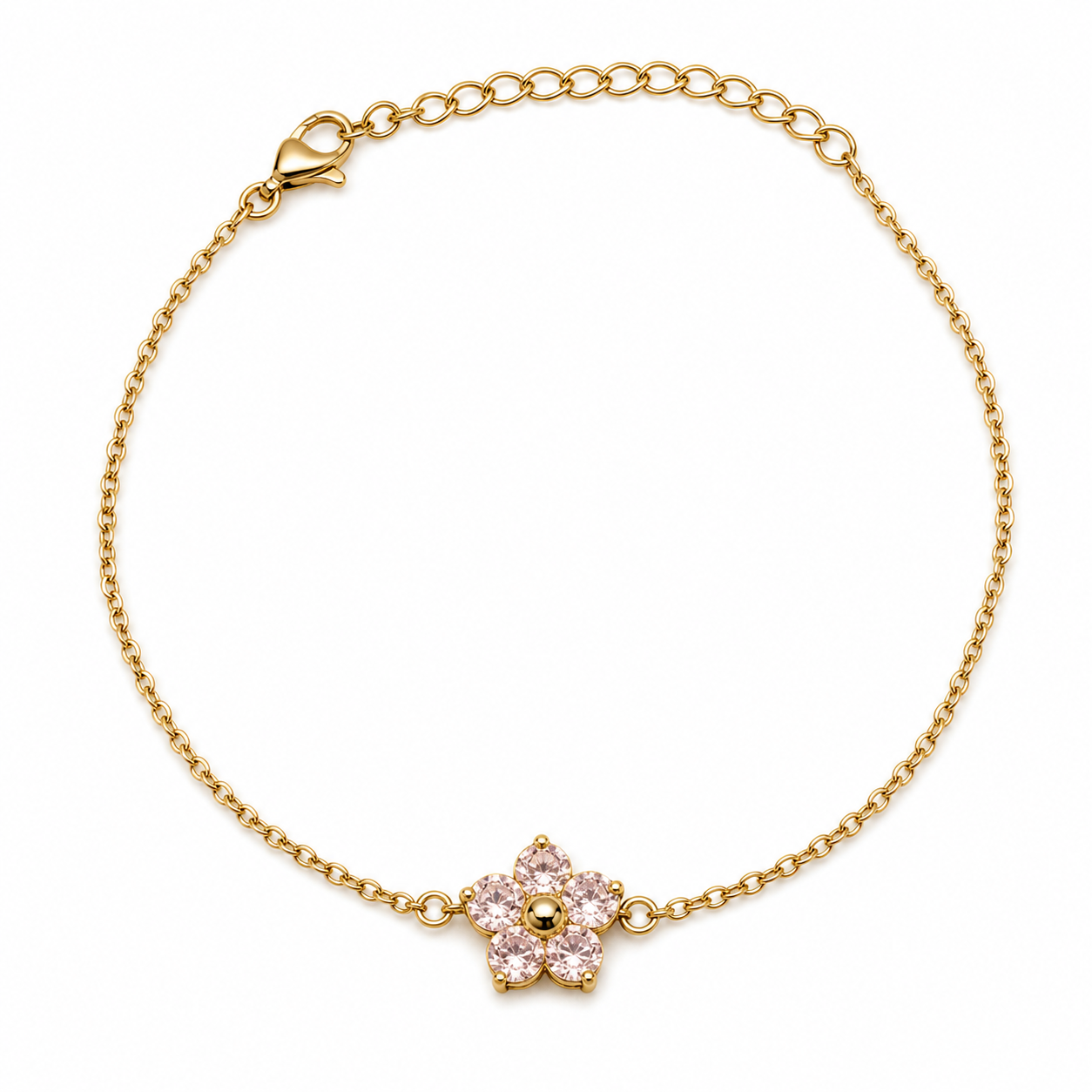 Pink Flower gold plated bracelet on white background