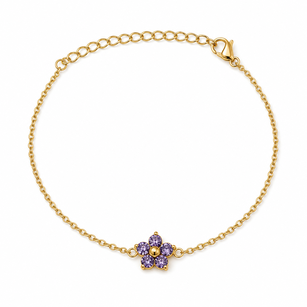 Purple Clover gold plated bracelet on white background