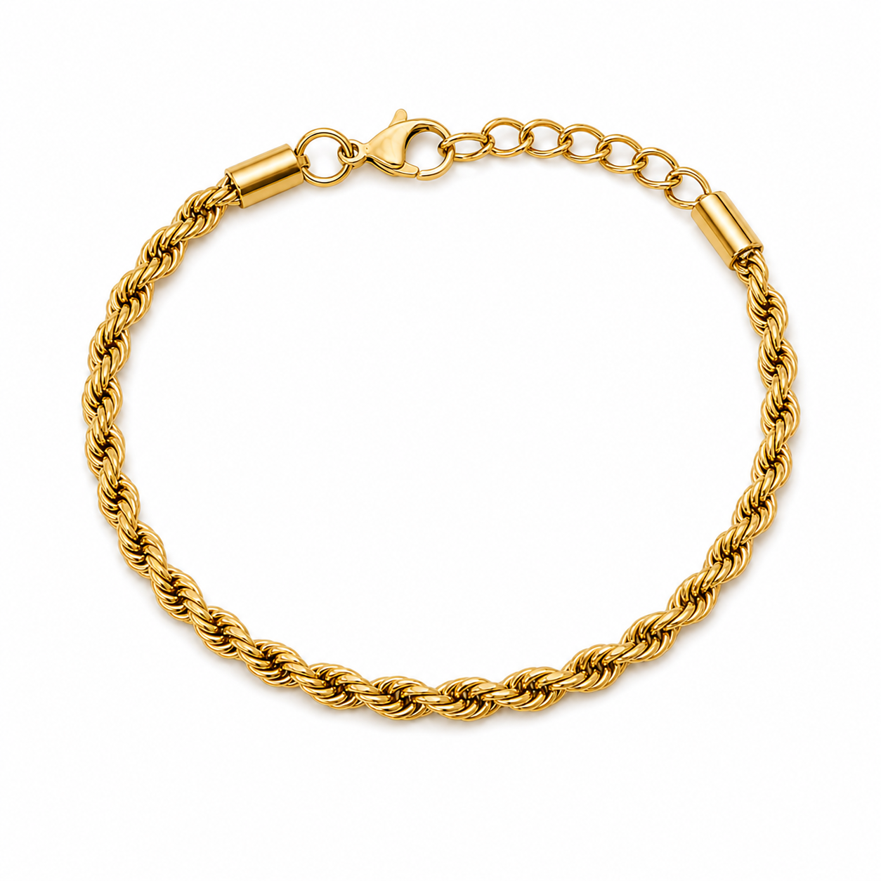 Rope Chain gold plated bracelet on white background