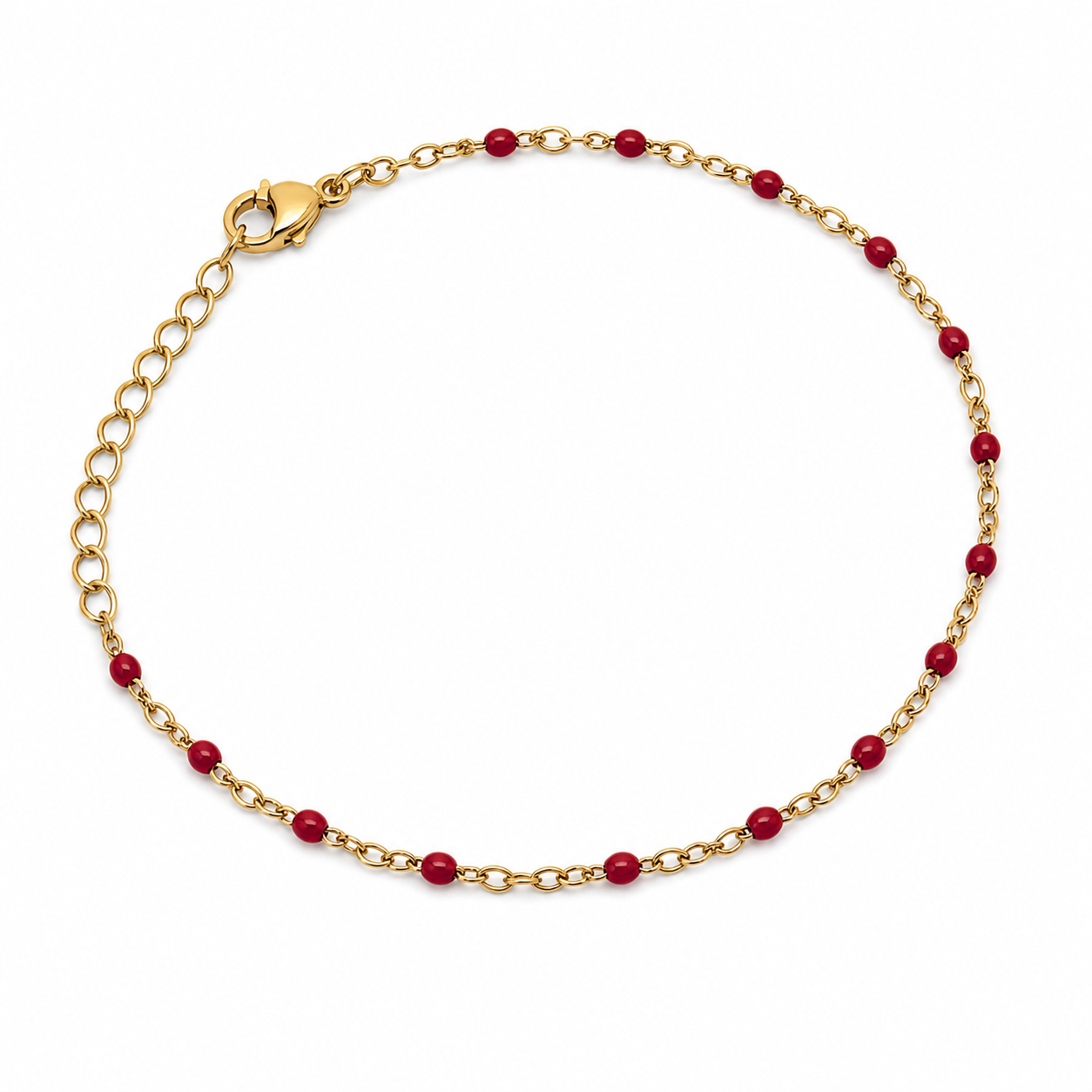 Ruby Bead gold plated bracelet on white background