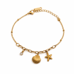 Seashell Charm gold plated bracelet on white background