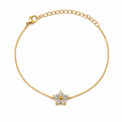 Solitaire Flower gold plated bracelet on white background