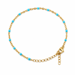 Turquoise Bead gold plated bracelet on white background