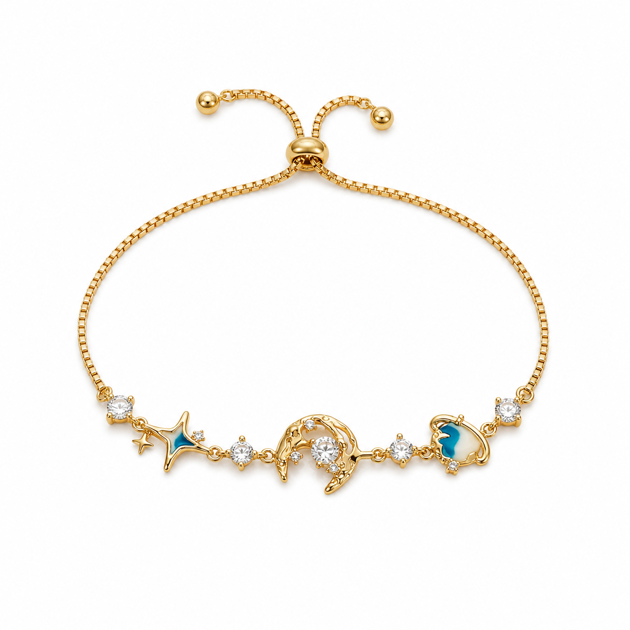Turquoise Celestial gold plated bracelet on white background