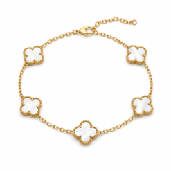 White Clover large gold plated bracelet on white background