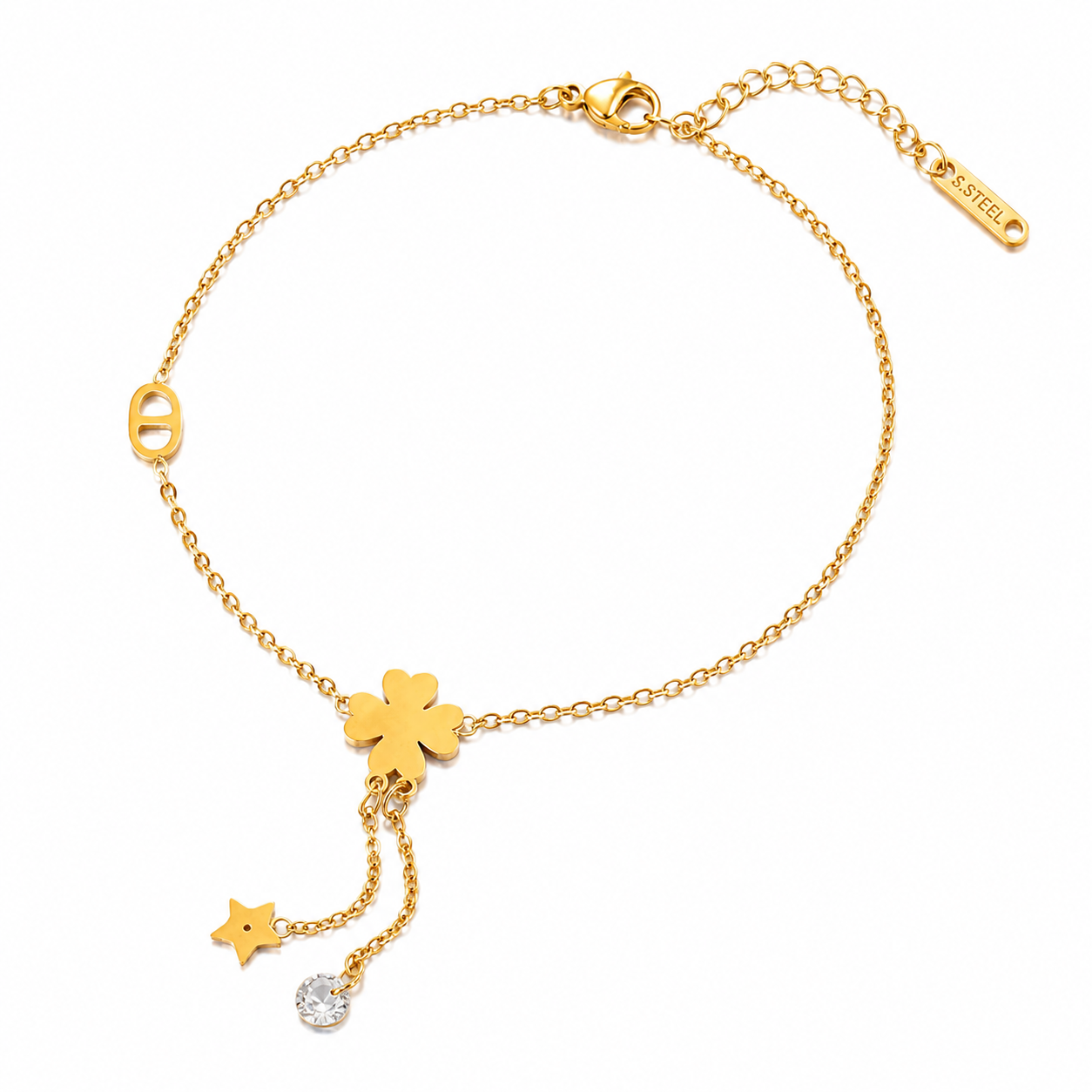 Blessing Gold Clover Tassel Charm Anklet
