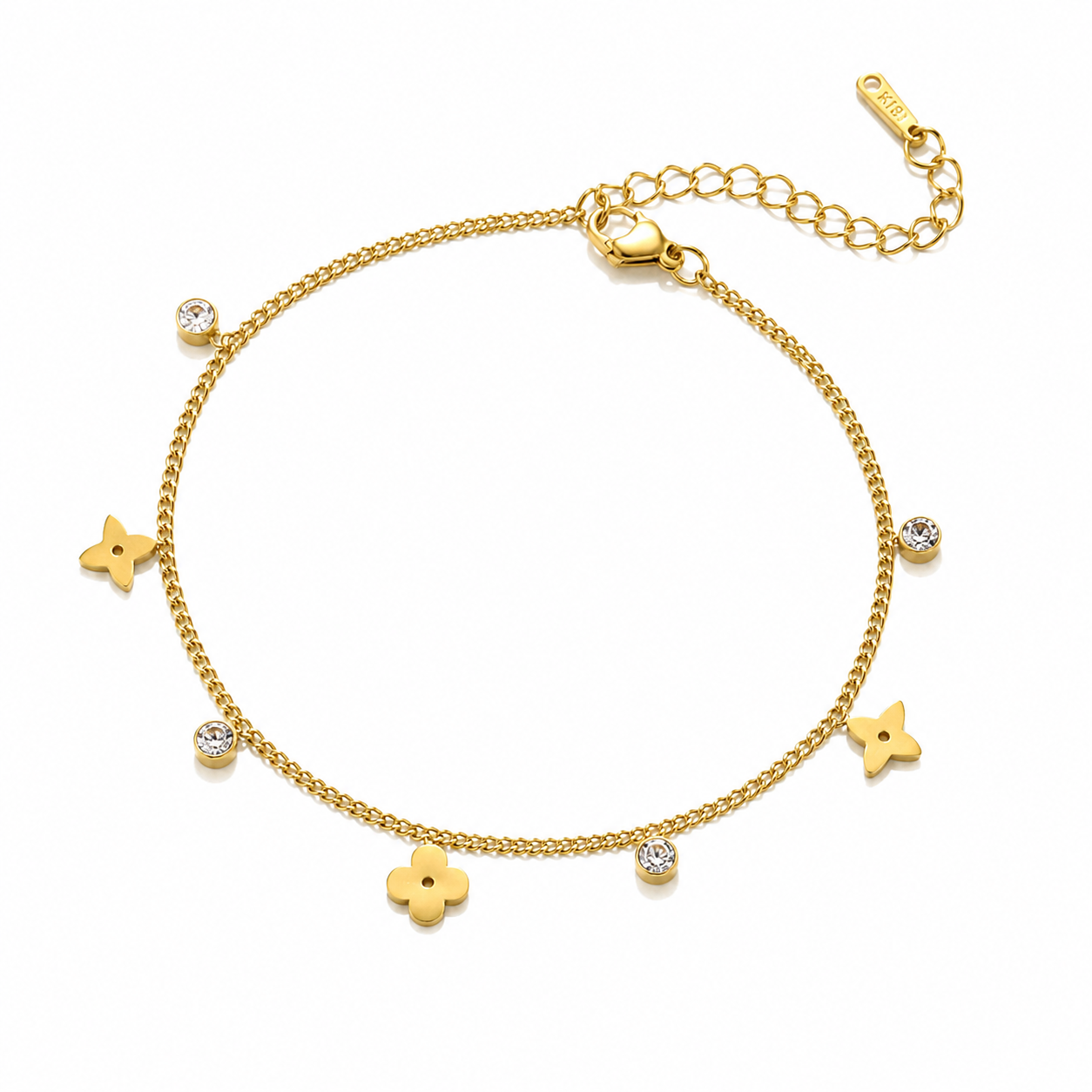 Boho Gold Lucky Clover Tiny Zircon Anklet