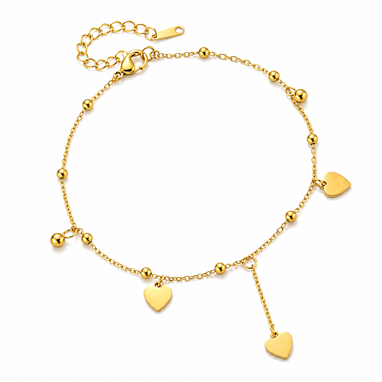 Cute Gold Dangle Heart Tassel Beaded Anklet