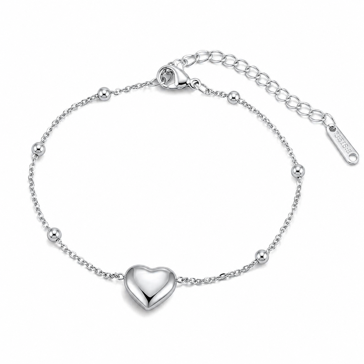 Cute Tiny Heart Silver Bead Anklet