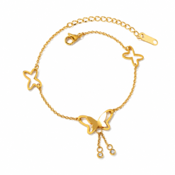 Dainty Gold Butterfly Tassel Zircon Anklet