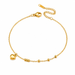 Dainty Thin Chain Heart Bead Gold Anklet