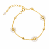 Delicate Round Pearl Floral Gold Bead Anklet