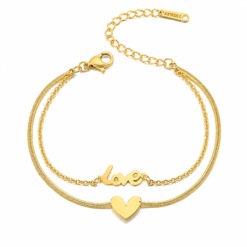 Double Layer Script Love Heart Gold Anklet