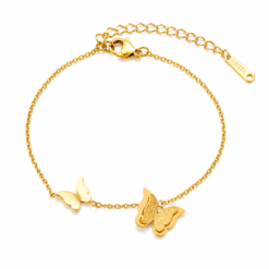 Elegant Thin Chain Double Butterfly Gold Anklet