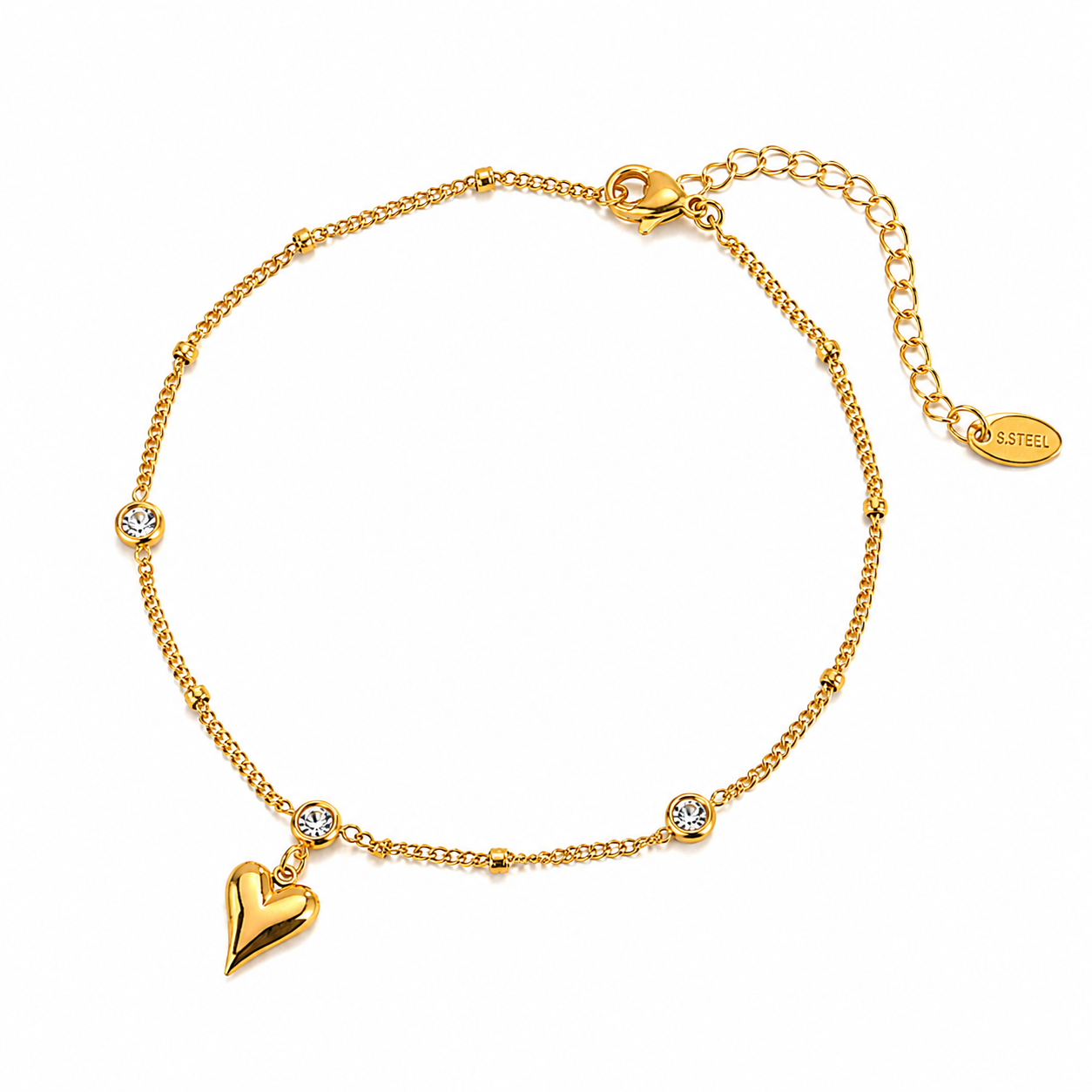 Gold Love 3D Heart Shiny Zircon Anklet