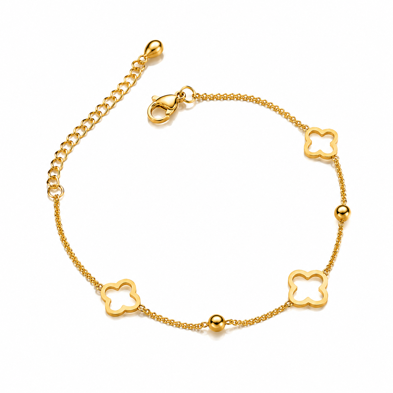Minimalist Hollow Clover Beaded Gold Bracelet