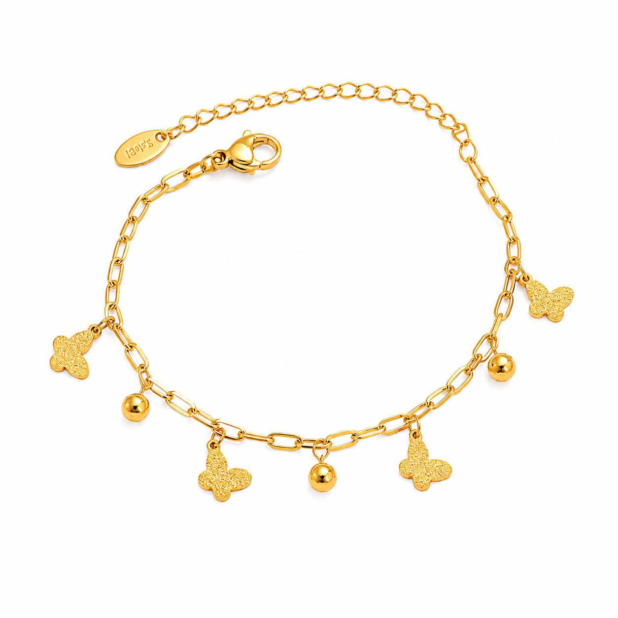 Matte Butterfly Bead Paperclip Gold Bracelet