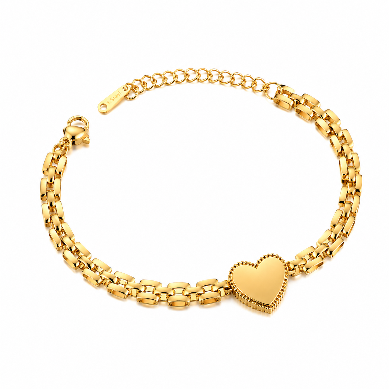 Retro Gold Watch Link Heart Bracelet