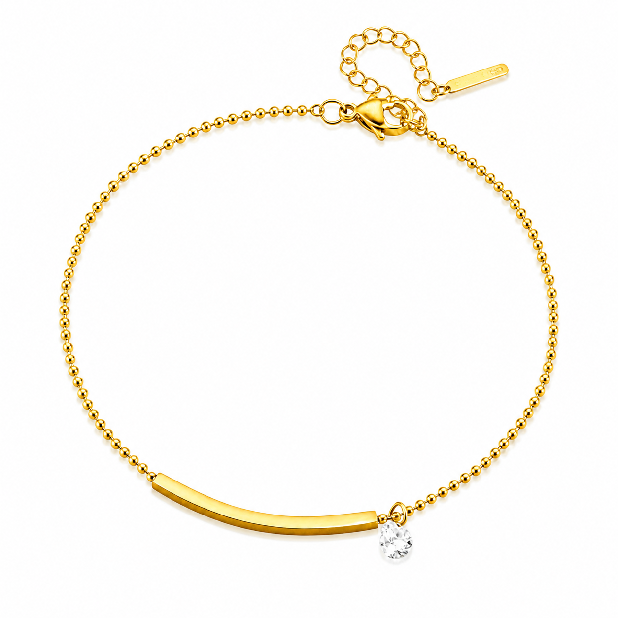 Smooth Bar Dangle Zircon Gold Anklet