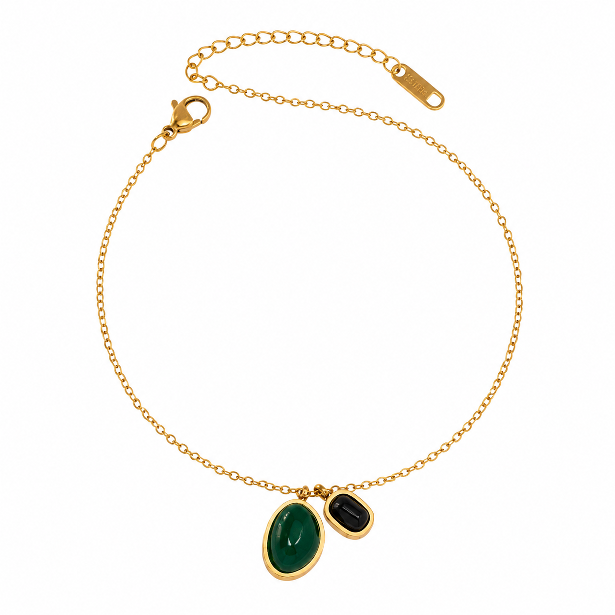 Vintage Oval Emerald Black Onyx Gold Anklet