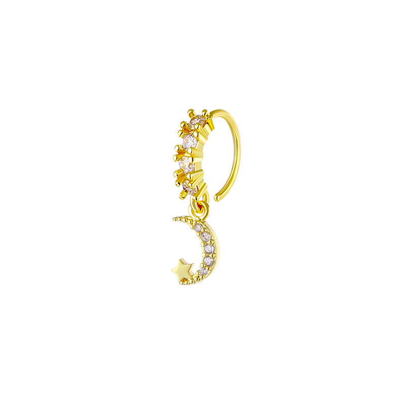 Celestial Crescent Star Drop Nose Ring