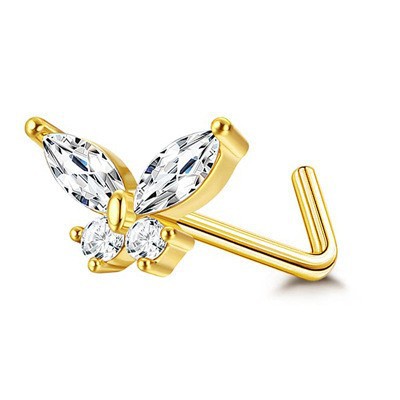 Dainty Butterfly Zircon L Shape Nose Stud