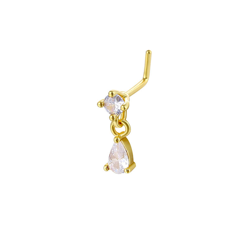 Dangling Teardrop Crystal L Shape Nose Stud
