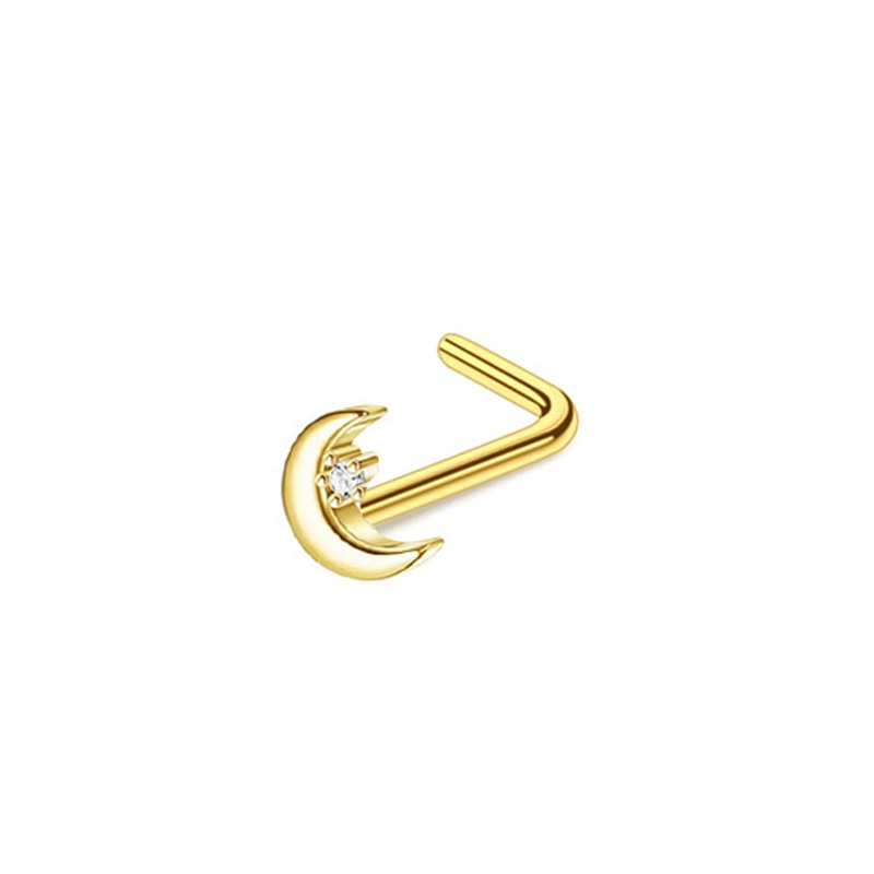 Moon Tiny Star Zircon L Shape Nose Stud