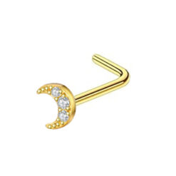 Paved Zircon Crescent Moon L Shape Nose Stud