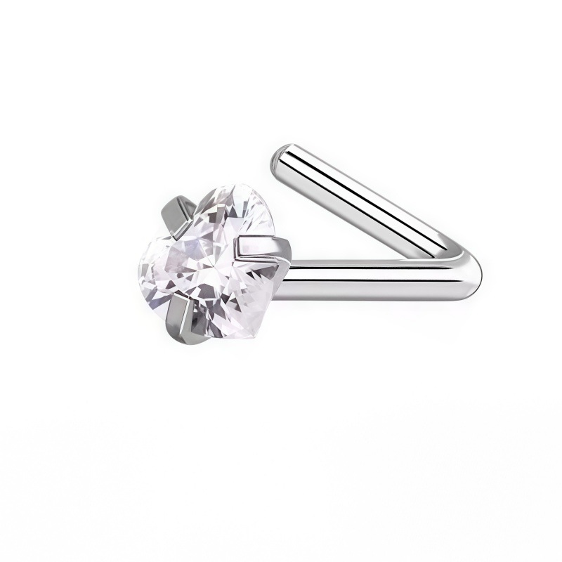 Romantic Heart Gem L Shape Nose Stud